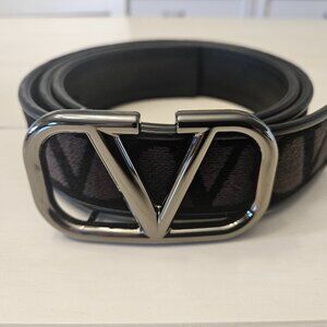 Valentino Garavani Toile Iconographe Brown/Black Men's Belt -- 95 cm